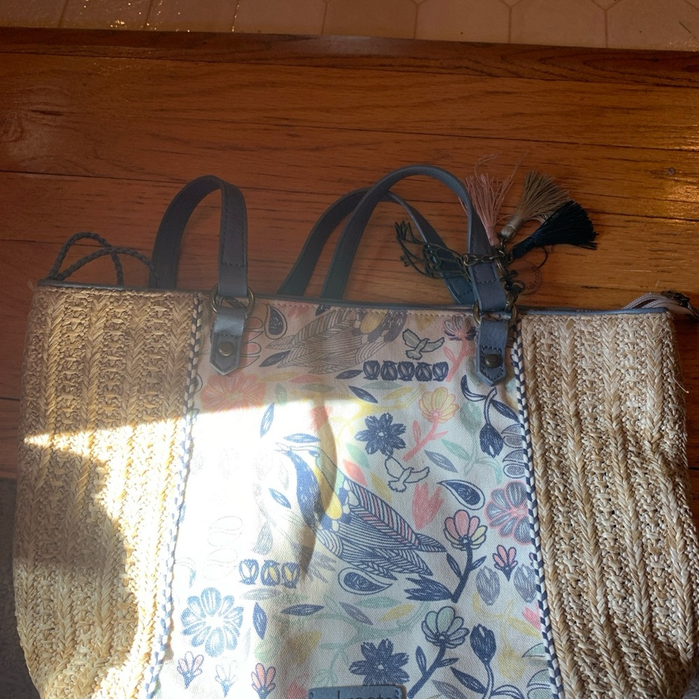 Tan and Cream Tote Bags with Woven Texture
